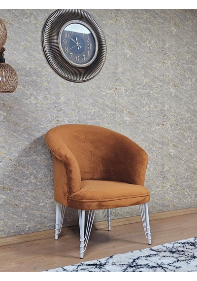 Zafir Tekli Teddy Beyaz Boyalı Telli Ayak Çay Seti Koltuk Tekli Berjer , Balkon, Salon, Ofis Kiremit