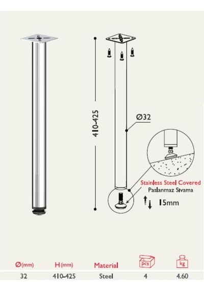 Gürçayhırdavat Sehpa Ayağı 13.171 - 32Mm (4 Adet)