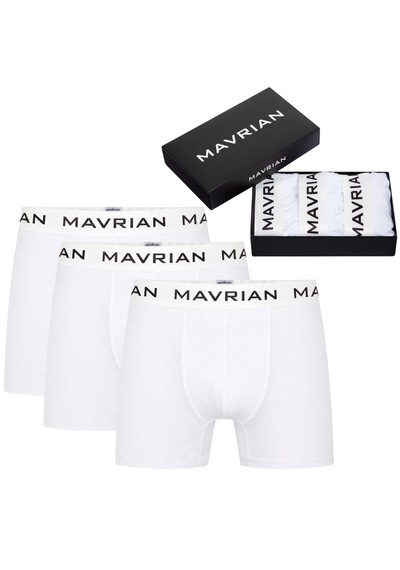 Mavrian Alabaster 3'lü Premium Kutulu Pamuklu Likralı Erkek Beyaz Boxer - Damat Bohçası Çeyiz Seti