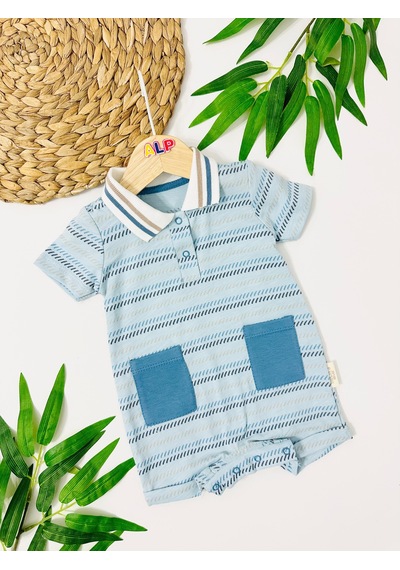 Alpbebe Australia Polo Yaka Cep Detaylı Tulum - Mavi Mavi