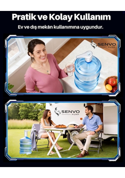 Senvo Pump Damacana Su Pompası Hızlı Dolum, Ultra Sessiz, Tek Şarjla 15 Damacanaya Kadar Beyaz