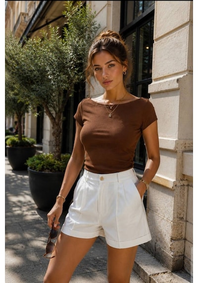 Trendol Fashion Life Kayık Yaka Omuzları Binmeli Bluz Kahve Kahve