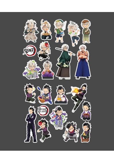 Kimetsu No Yaiba-parlak Kağıt-demon Slayer-genya -sanemi Shinazugawa 2 Li Set Anime Sticker Çıkartma Beyaz