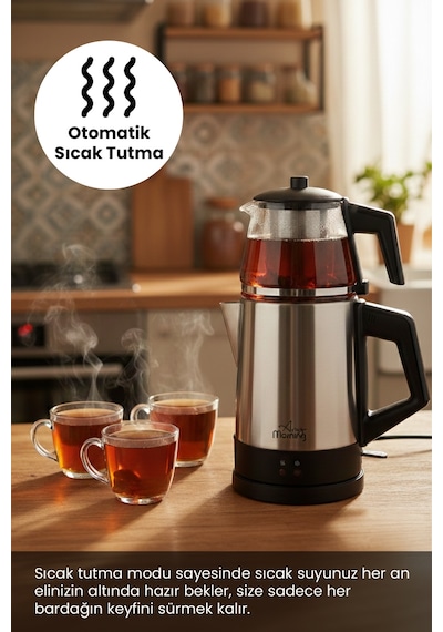 Any Morning OZ26CM05 1.8 L Cam Demlikli Paslanmaz Çelik Çay Makinesi
