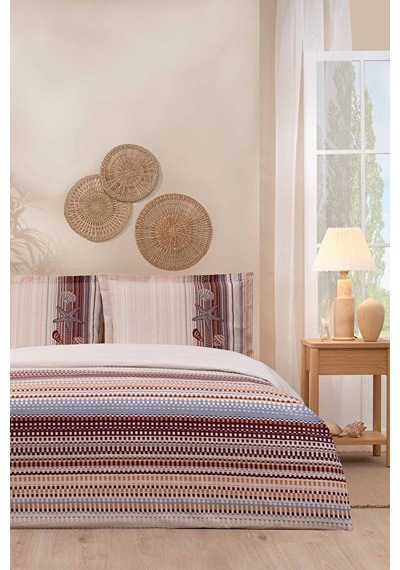 Nevresim Takımı Ranforce Tek Kişilik Bordo Reef Stripe
