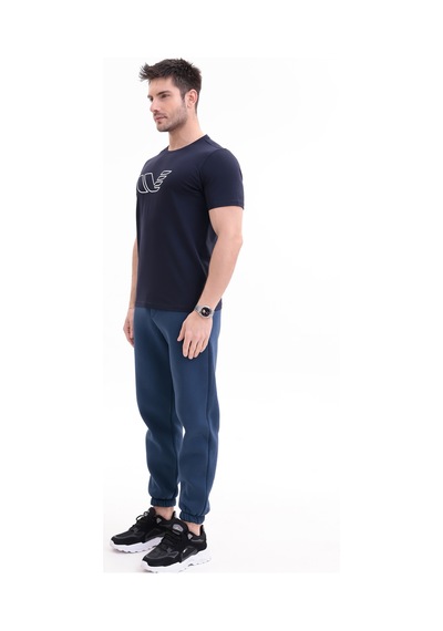 Rowinger 30/1 Süprem Kumaş Bisiklet Yaka Logo Baskılı Kısa Kollu Erkek Tişört Navyblue