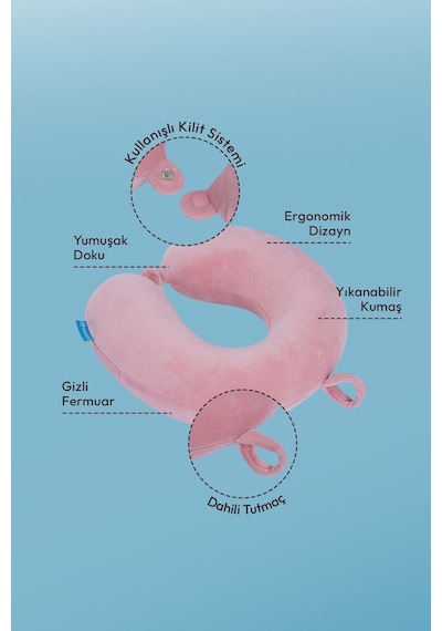 Wexta Seyahat Boyun Yastığı Comfort Ortopedik Seyahat Yastığı Visco Pembe