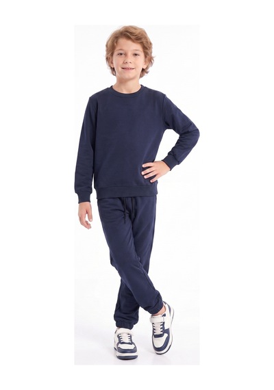Panios Kids Erkek Çocuk Düz Bisiklet Yaka Çift Cepli Eşofman Takımı Lacivert