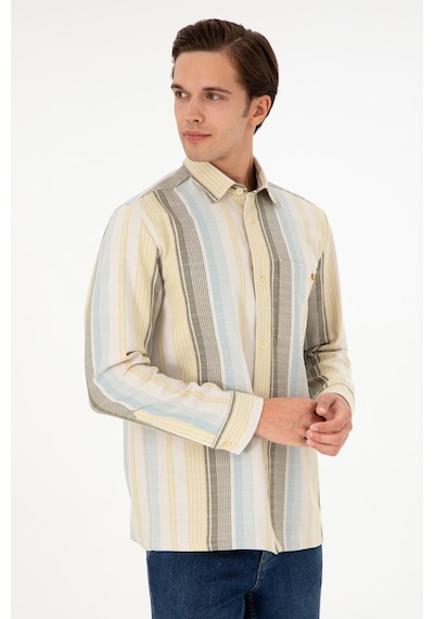 U.s. Polo Assn. Erkek Açık Haki Gömlek Desenli 50291243-vr183 Açık Haki