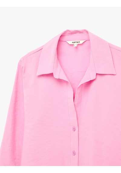 Koton Regular Fit Uzun Kollu Kaçık Yaka Modal Kumaş Gömlek Pembe 6sak60306pw Gül
