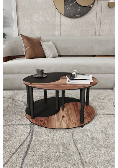 Yin Yang Unıty Serenıty Orta Sehpa 2 Li Tekerlekli Siyah Ceviz 70 Cm Siyah