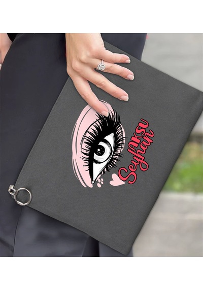 Bk Gift Kişiye Özel İsimli-5 Astarlı Antrasit Portföy Çanta 30x21cm, Baskılı El Çantası, Organizer Çanta