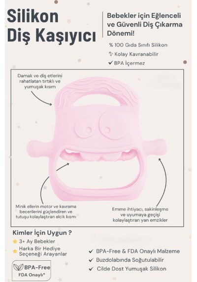 Pembe Bebek Silikon Diş Kaşıyıcı Çok Renkli