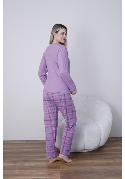 Boyraz Lindros Kadın Pamuk'lu Düğme Yaka Raporlu İnterlok Kışlık Pijama Takımı 05031 - 1 Adet Mor Boyraz Lindros Kadın Pamuk'lu Düğme Yaka Raporlu İnterlok Kışlık Pijama Takımı 05031 - 1 Adet Mor