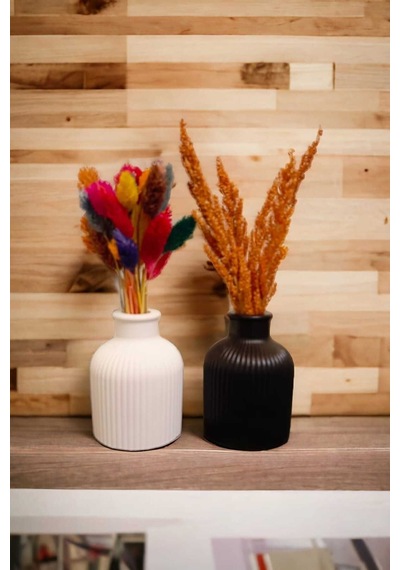 Bernami Mum Pinterest Dekoratif Minimal Pampas Siyah Beyaz 2'li Çizgili Vazo Çiçekler Dahil Değildir Diğer