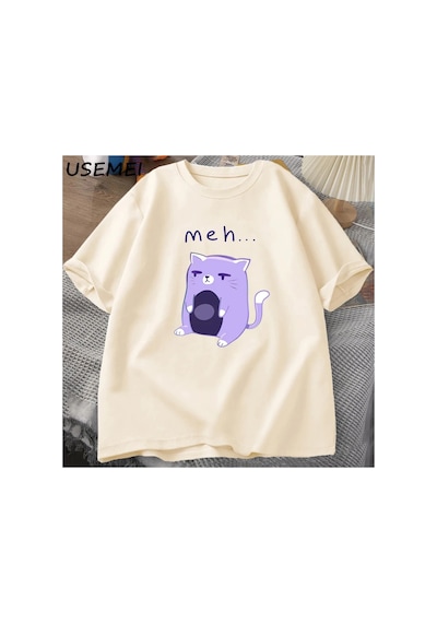 Tarzsokak Meh Kedi T-shirt Erkek Giysileri O Boyun Pamuk Tee Büyük Boy Tstreetweed Pamuklu Üs 2964 Bej