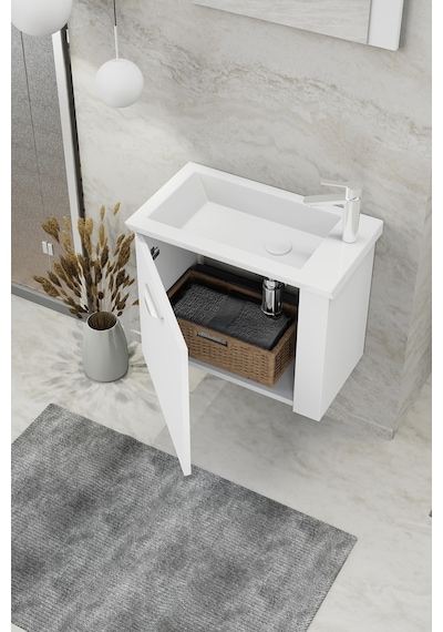Biani Maxila 60 cm Banyo Dolabı,Seramik Lavabolu, Aynalı,Lavabo Dahil,Mdf,Beyaz Biani Maxila 60 cm Banyo Dolabı,Seramik Lavabolu, Aynalı,Lavabo Dahil,Mdf,Beyaz