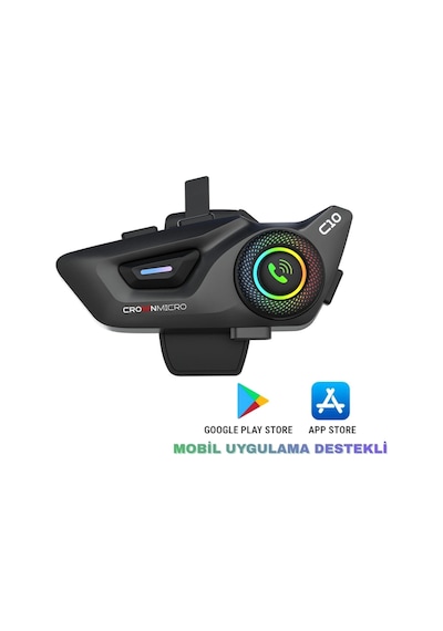 Crown C10 Motosiklet Kask Bluetooth Kulaklık Seti - Mobil Uygulama Destekli - İntercom / İnterkom -
