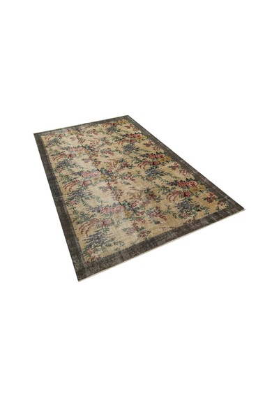 Romantik Vintage Gül Desenli Eskitme Ipek Yün Pers Halı - 148x237 Cm 9982
