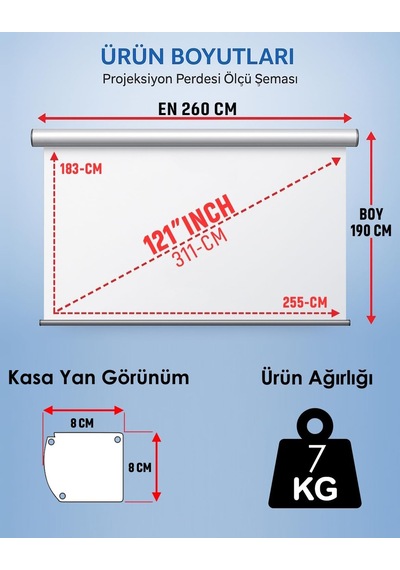 Gölge Stor En260cm Boy190cm Projeksiyon Perdesi Motorlu-yeni Akıllı Kumaş Teknolojisi