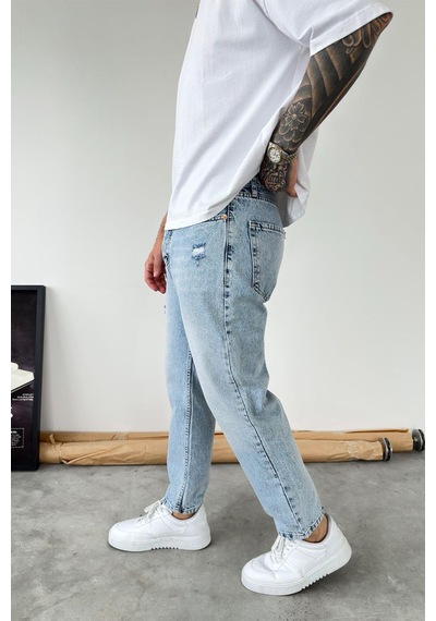 Buz Mavi Soft Degrade Yırtıklı Boyfriend Pantolon