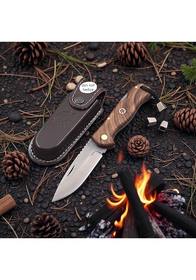 N690 Böhler Çelik Outdoor Kilitli Kamp Çakı Dayanıklı Ve Ergonomik Tasarım Koyu Kahverengi