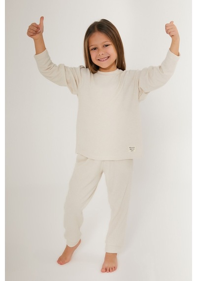 Rolypoly Krem Kız Çocuk Uzun Kol Pijama Takım Krem