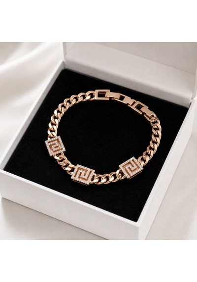 Xp Jewelry Taşlı Kare Labirent Bileklik Rose Gold Premium