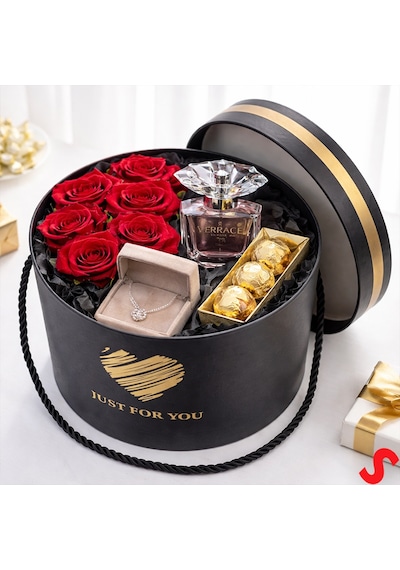 Just For You Silindir Hediye Kutusu 15,5 Cm Orta Boy Siyah