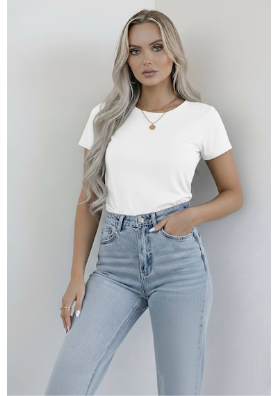 Hashtag Kadın Bisiklet Yaka Kısa Kollu Body 4'lü Paket Viskon Kumaş Siyah Beyaz Gri Bej