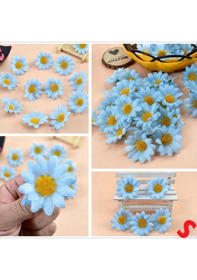 Yapay Papatya Çiçek Kafası 4 Cm X 20 Adet - Mavi Renkli