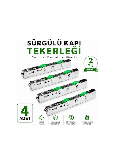 Sürgülü Kapı Çelik Çift Rulmanlı Tekerlek Sessiz Kayar Dayanıklı Paslanmaz 4 Adet Set
