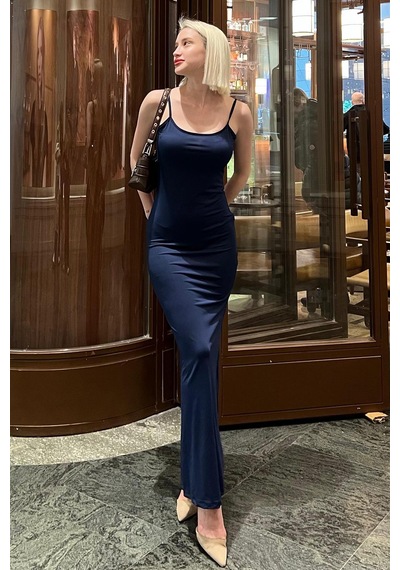 Madmext Lacivert Uzun Asklı Basic Elbise Mg1852 Lacivert
