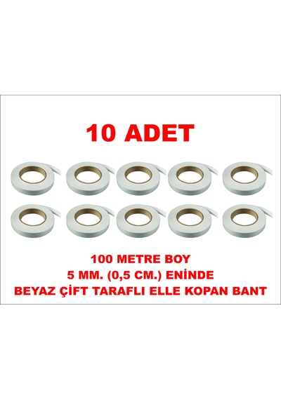 Çift Taraflı Beyaz Bant 100 M. 5 Mm 10 Adet