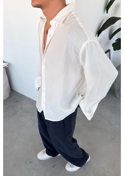 Beyaz Basic Oversize Modal Gömlek Beyaz