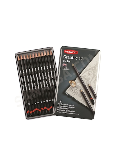 Derwent Graphic Dereceli Kalem Seti Hard Technical Teneke Kutu 12 Siyah