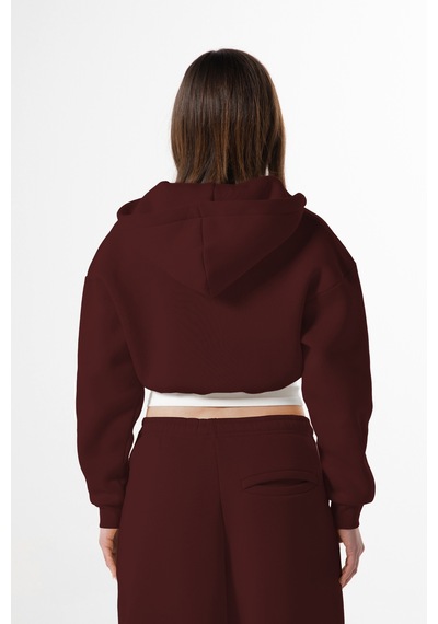 Flaw Nakışlı Zip Crop-28839 Bordo