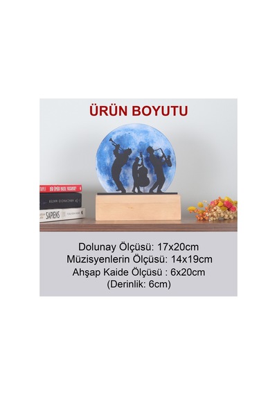 Işıklı Pleksi Dolunay Kişiselleştirilebilir Dekoratif Biblo Orkestra Jazz Anahtar Askılığı Mavi - 740056476 Mavi