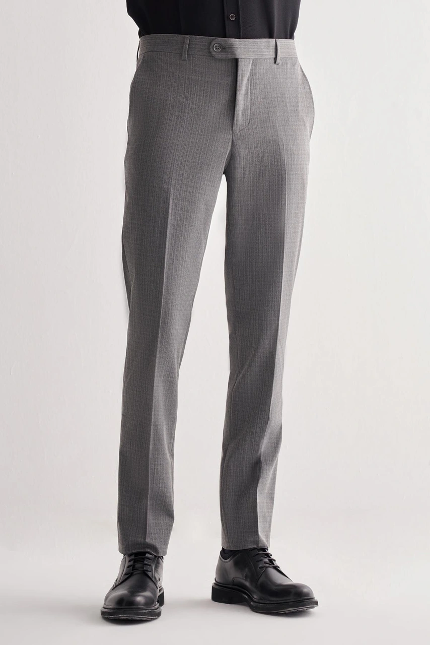 İmza Füme Yan Cep Açık Paça Kendinden Desenli Slim Fit Pantolon 1003255152 Füme