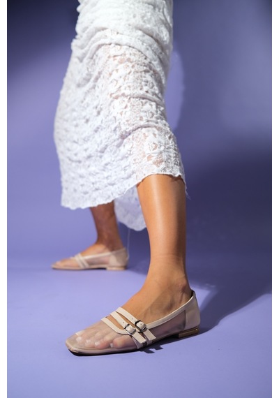 Luvishoes Luvi Shoes Moana Bej Fileli Kadın Babet Ayakkabı Bej