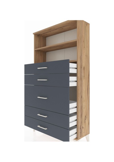 Arges Dolap 2 Raflı 5 Çekmeceli 88x30x163 Çam-antrasit Atlas Çam
