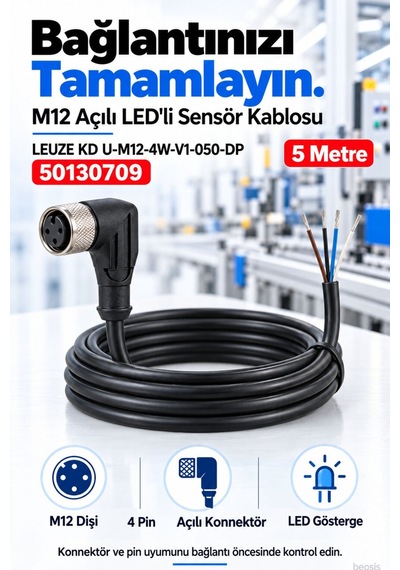 Leuze Kd U-m12-4w-v1-050-dp M12 Açılı Led Li Sensör Bağlantı Kabl