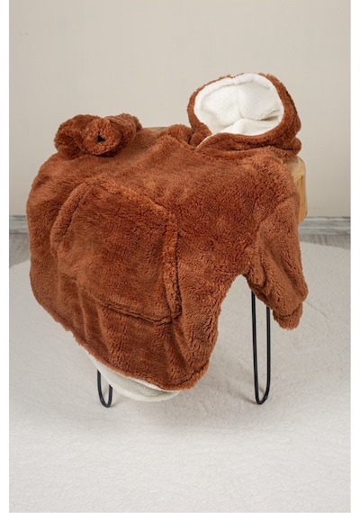 Luckka Heritage Çift Katlı Wellsoft Çocuk Giyilebilir Battaniye - Peluş Panço Oversize - Ztpufbat Kahverengi