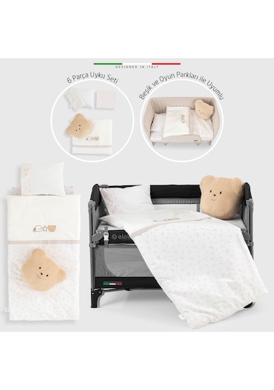 Elelelife Baby Bear 6 Parça Oyun Parkı Park Yatak Bebek Uyku Seti Bej