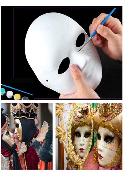 Karton Maske Boyama Seti 1 Paket İpek Fırçalı Akrilik Boyalı Boyanabilir Maske Okul Sınıf Etkinlik