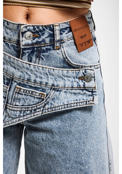 it's basic Kadın T.kot Rengi Palazzo Fit Çift Kemer Detaylı Özel Tasarım Denim Jean
