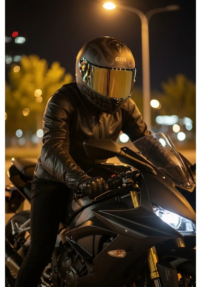 Gıvı 50.x Bones Siyah  1 Renkli 1 Şeffaf Vizörlü Motosiklet Kask Gold Vizör + Şeffaf