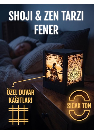 Serie Lumina Shoji Masa Ve Gece Lambası - Samuray Figürü Çiçekli Kamon Duvar Japon Feneri Sıcak Led Ambiyans Diğer
