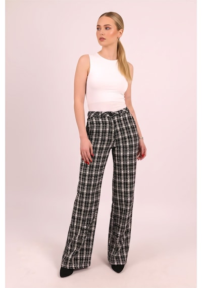 Armonika Kadın Siyah Ekose Desen Yüksek Bel Bol Paça Pantolon Arm-26k136040