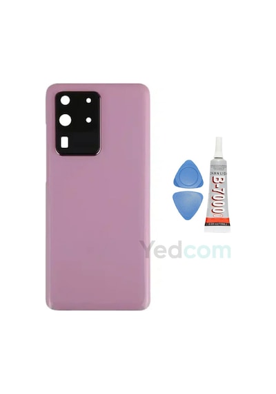 Samsung S20 Ultra Pembe Uyumlu Kamera Camlı Arka Cam Batarya Pil Kapağı Telefon Arka Kapak